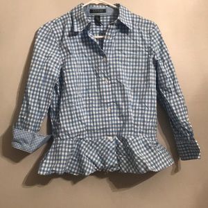 ** WORN ONCE** Peplum checkered blouse